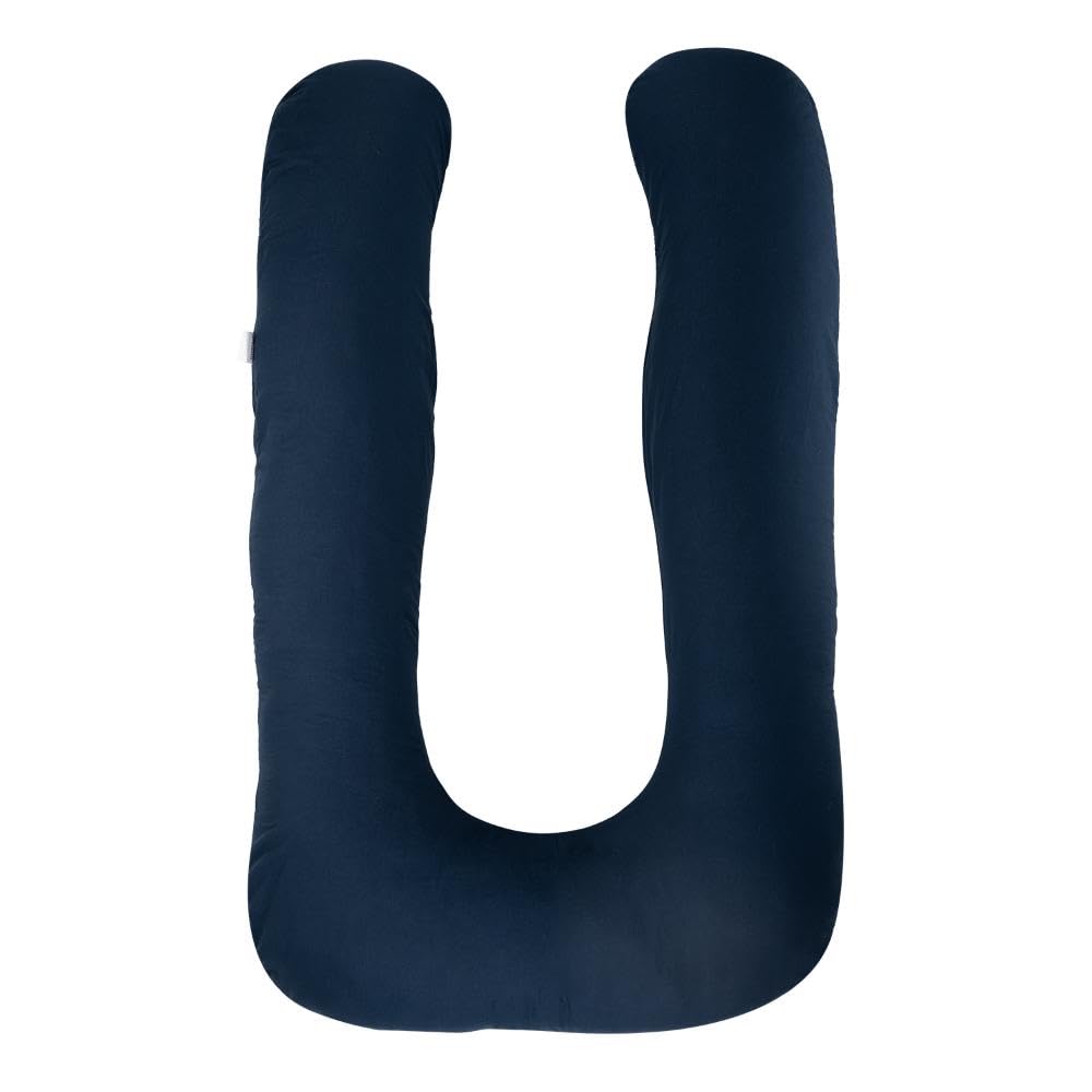 Pregnancy Pillow, U Shaped Pillow, Maternity Pillow For Sleeping - Navy Blue | 100% Cotton Pillow For Pregnant Mothers With Breathable & No Heat Fabric - Full Body Support For Better Sleep