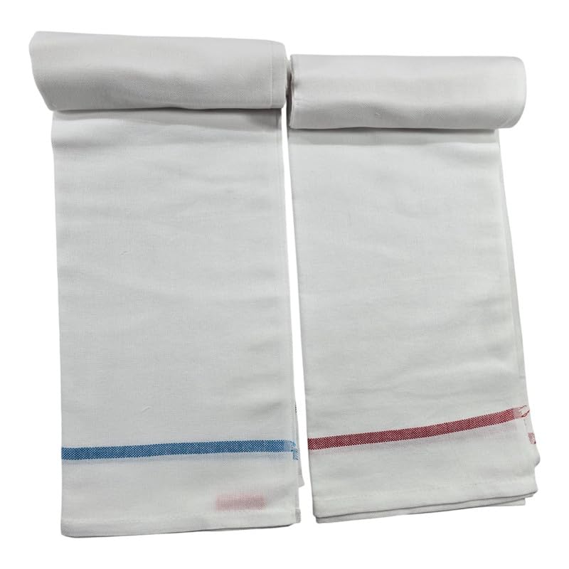Ambika Stores & Readymades Large Size Kerala Traditional Cotton Bath Towel/Thorthu 700 Gsm | Light Weight Kerala Thorth & Stitched Towels (White) - 2 Pcs