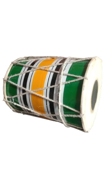 Baby Mini Dholak For Kids Or Decoration - Green & Yellow | Perfectly Symmetric Round Dholak - Dholak For Festival, Wedding, Satsang | Punjabi Dhol Drum, Housewarming Gifts