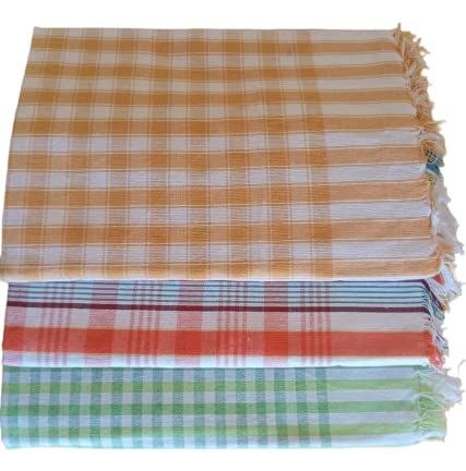 Mystte Handloom 100% Pure Cotton Bath Checks Towels 600 Gsm (Multicolor)- Pack Of 3