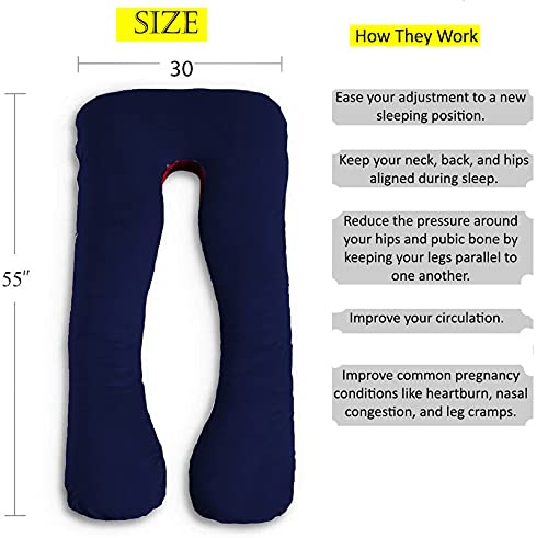 U Shaped Pillow, Pregnancy Pillow For Maternity & Baby Nursing - Dark Blue & Maroon | Pregnant Women Stomach, Spine, Neck Support, Velvet Outer Cover With Zip, Full Body Pillow, Adjustable