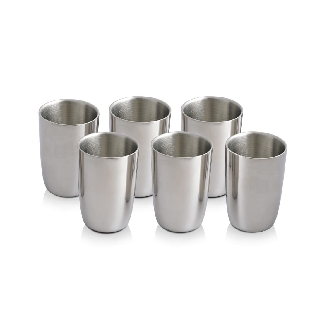 High Grade Stainless Steel Nikki Double Wall Glass Set Of 6 - Silver, 40ml Each | Easy To Clean & Dishwasher Safe