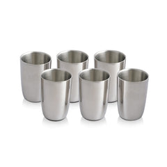 High Grade Stainless Steel Nikki Double Wall Glass Set Of 6 - Silver, 40ml Each | Easy To Clean & Dishwasher Safe