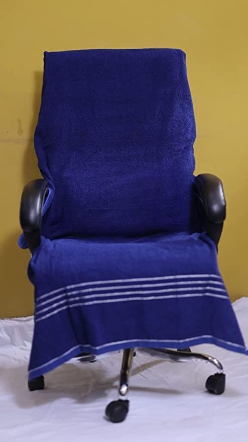Ck Creation Cotton Big Size Solid Luxury Office Chair Towel With Tie Knot 1100 Gsm (Blue) - 2 Pcs
