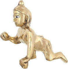 Laddu Gopal Brass Idol, Bal Gopal, Thakur Ji Idol, Gold, Brass, Idol - Size No.2, Baby Krishna Murti, Made In India, Handmade, Occasion, God Idols, Makhan Chor, Janmashtami Specials