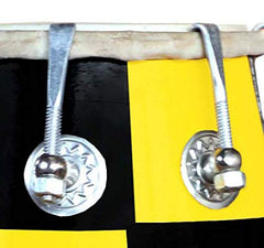 Handmade Mango Wooden 14" Baby Dholak Nut & Bold With Beautiful Check Design - Yellow Color | Goat Skin On Both Side
