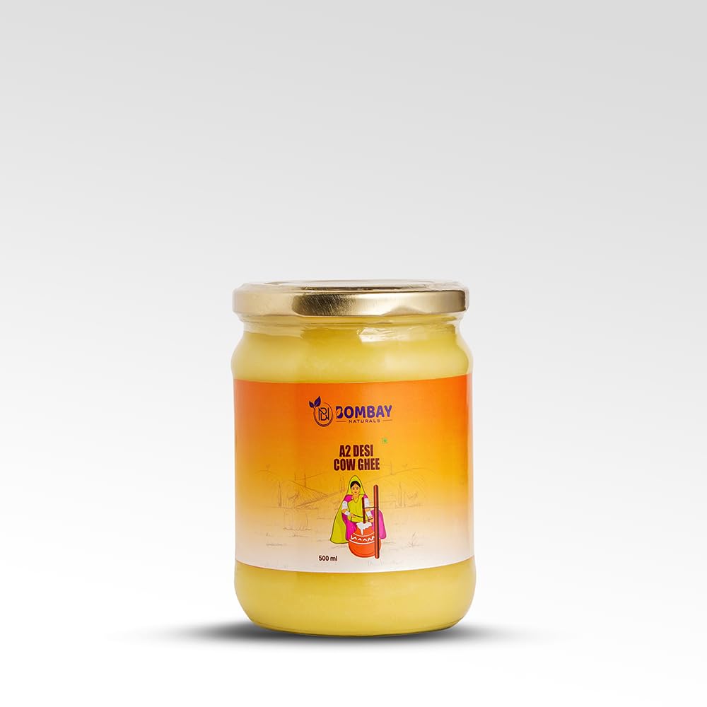 100% Pure A2 Desi Cow Ghee By Bombay Naturals | Traditional Vedic Bilona Method Healthy Nutrients Desi Ghee Good For Rotis & Parathas | (500ml) 16.9 Ounce | Jar Pack