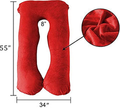 Pregnancy Pillow, Maternity Body Pillow For Sleeping, U Shaped Pillow, Red - 55 Inch | Full Body Pillow, Pregnancy Pillow For Pregnant Women, Support Belly & Back, Removable Velvet Cover
