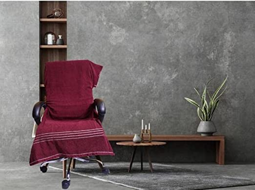 Ck Creation Cotton Big Size Solid Luxury Office Chair Towel With Tie Knot 1100 Gsm (Maroon) - 2 Pcs
