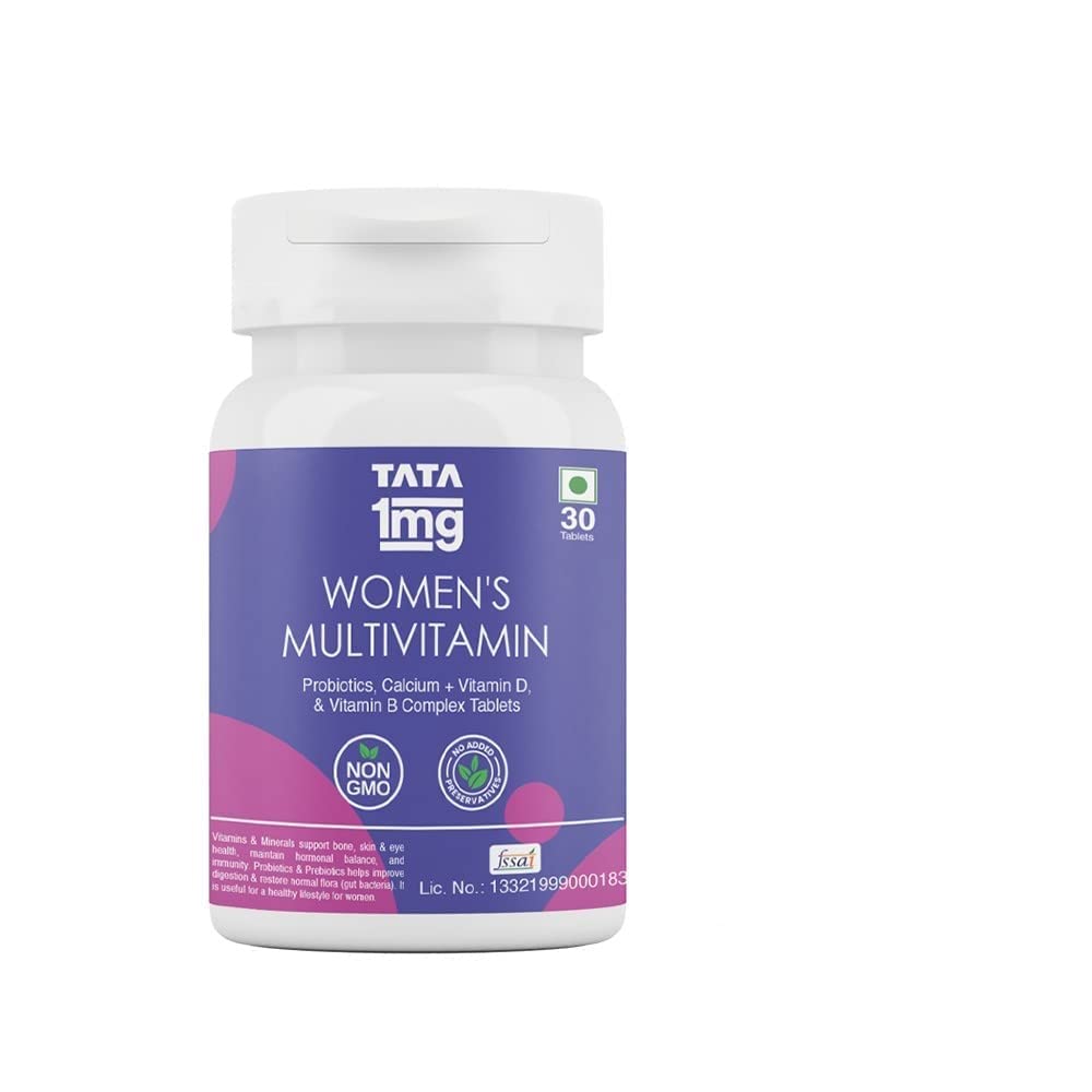 Tata 1mg Womens Multivitamin With Zinc, Vitamin C, D , Calcium & Iron Support Health Protection, Bones & Overall Health | 30 Veg Tablets , 50gm 0.1lbs