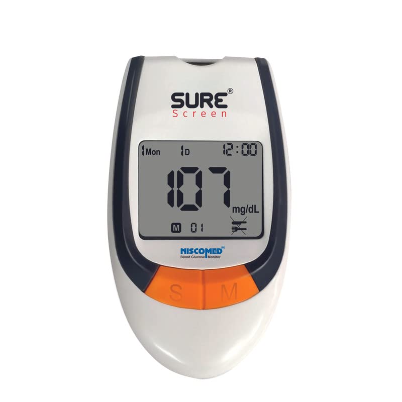 Niscomed Sure Screen Accurate Digital Glucose Blood Sugar Testing Machine With 25 Strips Glucometer (White & Grey)