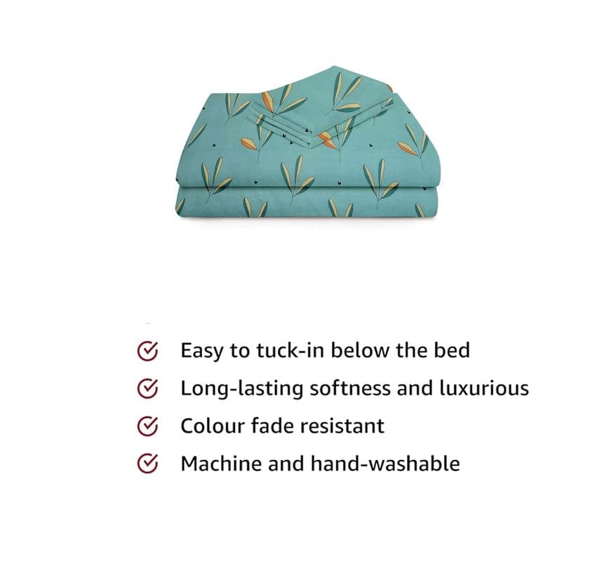Printed Single Bedsheets With 1 King Size Pillow Cover - 60 X 90 Inches, Sea Green | Ideal For House, Bedroom, Guest Room, Vacation Home