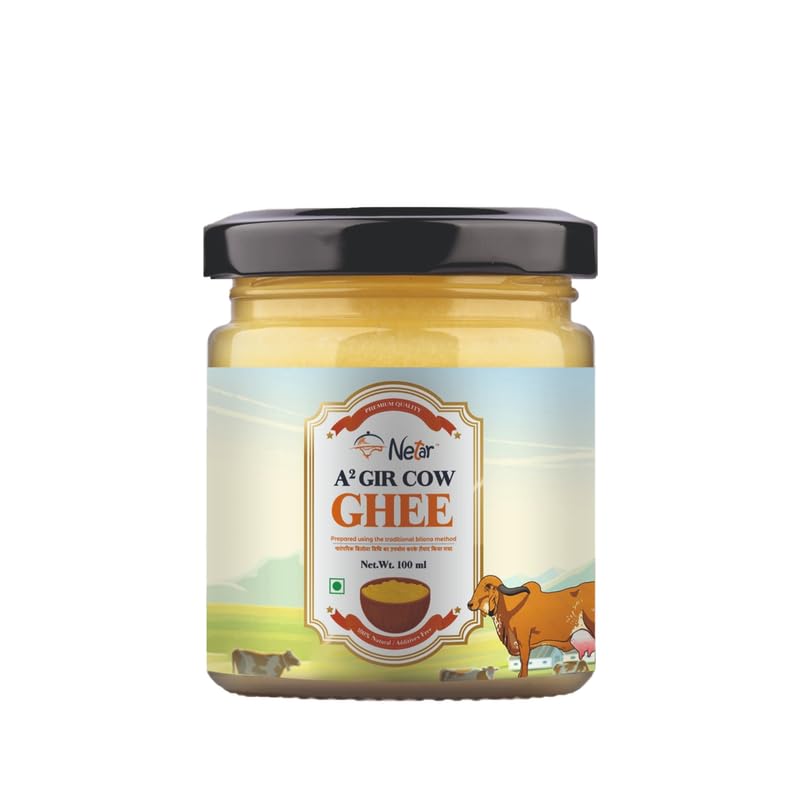 100% Natural A2 Gir Cow Ghee By Netar | Rich In Vitamins A, E Healthy Desi Ghee For Daily Cooking | (100ml) 3.3 Ounce | Jar Pack