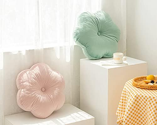 Flower Shaped Floor Cushion Pillow, For Kids Room, Living Room, Tiffany Green - 18x18 Inch | Bedroom, Patio, Luxury Furnishing For Kids Room, Velvet Cushion, Washable - Pack Of 1