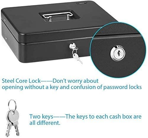 Cash Box With Lock & Key, Large 10 Inch Cash Box With Note & Coin Compartments, Money Tray Perfect Secure Storage For Loose Change, Colour - Blue