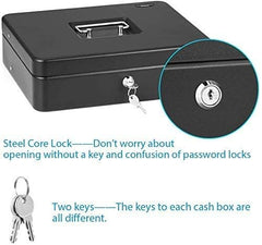 Cash Box With Lock & Key, Large 10 Inch Cash Box With Note & Coin Compartments, Money Tray Perfect Secure Storage For Loose Change, Colour - Blue