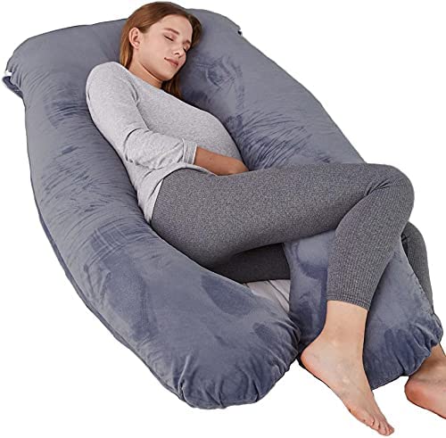 Pregnancy Pillow, Maternity Body Pillow For Sleeping, U Shaped Pillow, Grey - 55 Inch | Full Body Pillow, Pregnancy Pillow For Pregnant Women, Support Belly & Back, Head, Velvet Cover
