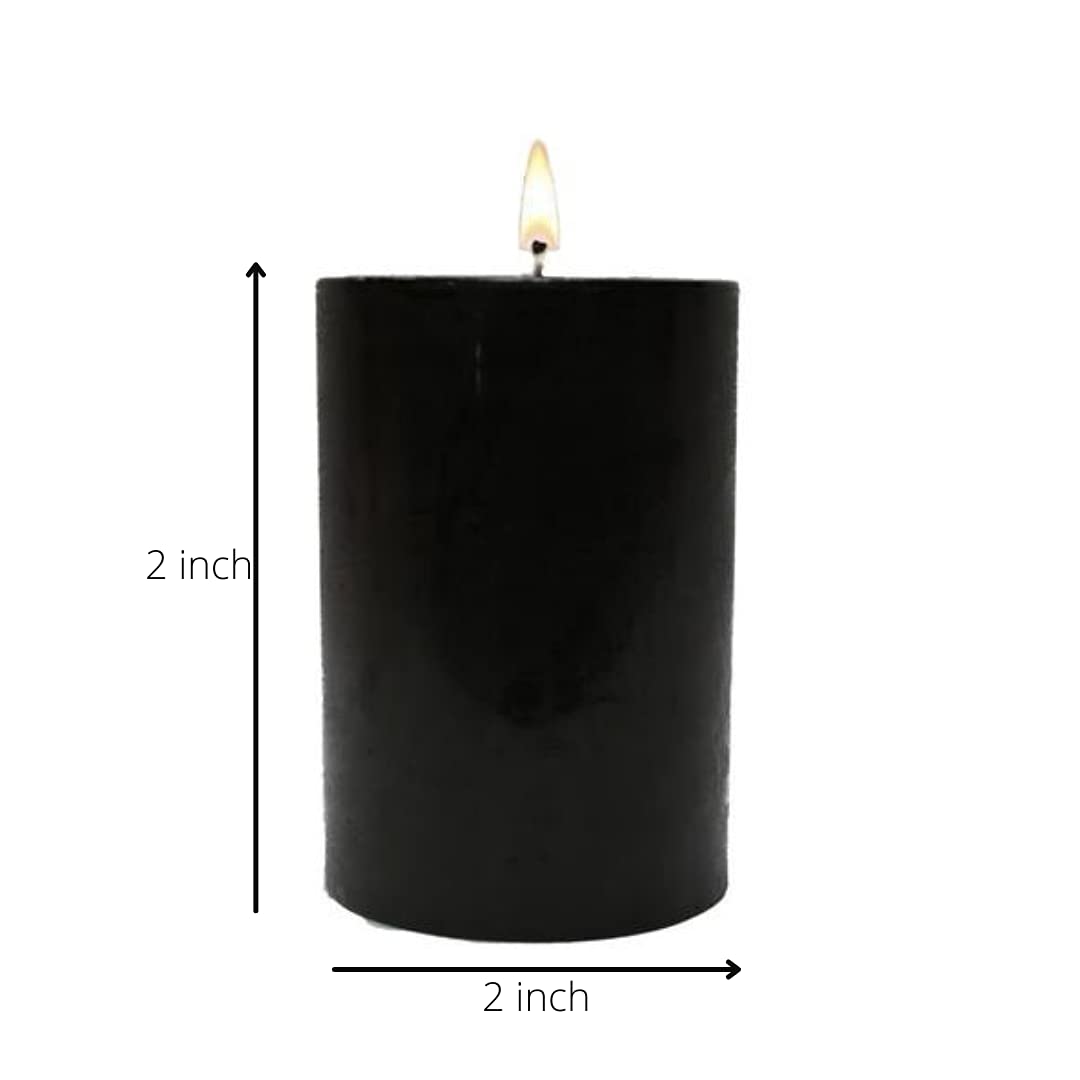 2 INCHES PILLAR CANDLES BLACK UNSCENTED INDOOR SET OF 6 | BURNING TIME 30 HOURS
