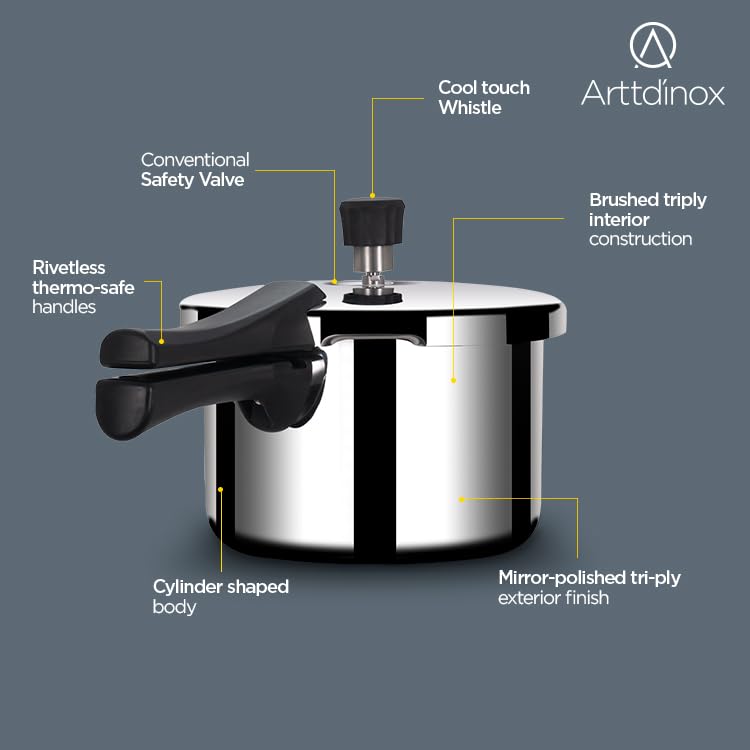 Stellar Stainless Steel Triply Pressure Cooker With Gasket - 3 Liters | Rivet Less Handle, Mirror Finish - Induction & Gas Base