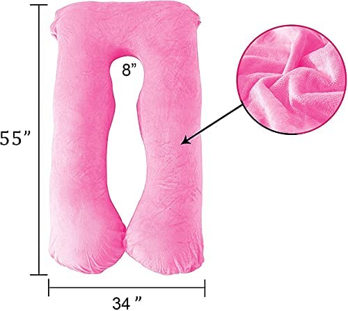 Pregnancy Pillow, Maternity Body Pillow For Sleeping, U Shaped Pillow, Pink - 55 Inch | Full Body Pillow, Pregnancy Pillow For Pregnant Women, Support Belly & Back, Removable Velvet Cover