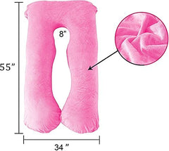 Pregnancy Pillow, Maternity Body Pillow For Sleeping, U Shaped Pillow, Pink - 55 Inch | Full Body Pillow, Pregnancy Pillow For Pregnant Women, Support Belly & Back, Removable Velvet Cover
