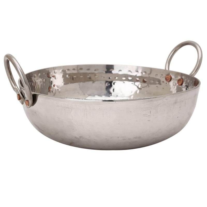 Silver Sandwich Bottom Stainless Steel Kadhai Or Kadai Cookware - 2.5 Liters, 14 No. | Authentic Look - Heavy Gauge Kadhai