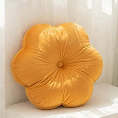 Flower Shaped Floor Cushion Pillow, For Kids Room, Living Room, Yellow - 16 X 16 Inch | Bedroom, Patio, Luxury Furnishing For Kids Room, Velvet Cushion, Washable - Pack Of 1