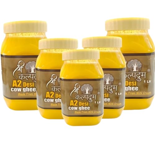 Pure A2 Desi Cow Ghee By Kalapurna Ghee | Delicious & Nutritious Healthy Desi Cow Ghee For Cooking | 5 Litre (1 Litr * 5) 169.0 Ounce | Jar Pack