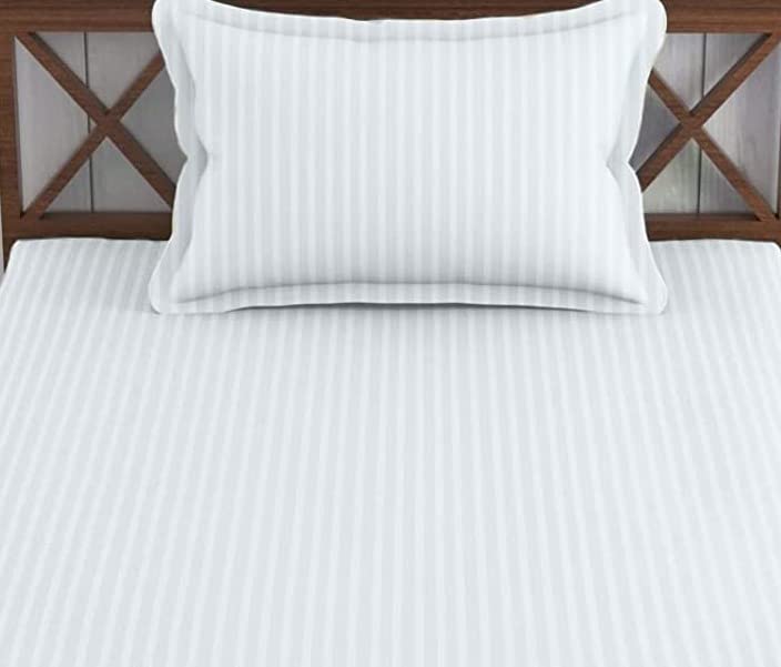 Elastic Fitted Cotton Single Bedsheet With One Matching Pillow Covers - 36 X 78 Inches, White | Soft Touch, Comfortable & Breathable
