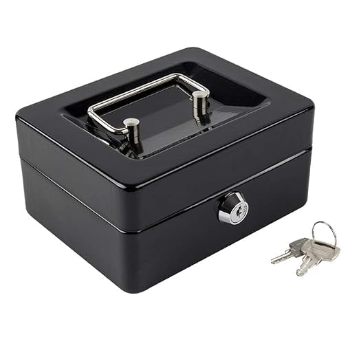 Portable Locking 6 Inch Small Cash Box For Money Coin, Colour - Black, Material - Alloy Steel, Control Type - Key Control