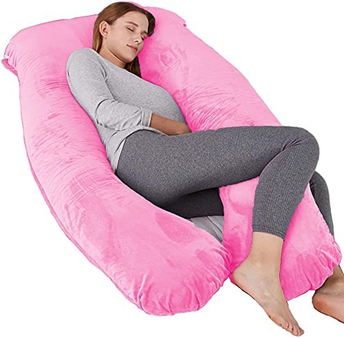 Pregnancy Pillow, Maternity Body Pillow For Sleeping, U Shaped Pillow, Pink - 55 Inch | Full Body Pillow, Pregnancy Pillow For Pregnant Women, Support Belly & Back, Removable Velvet Cover