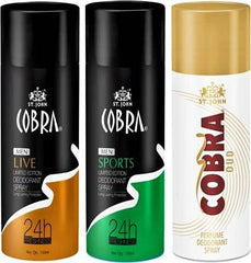 St. John Cobra Live, Sports & Cobra Oud Limited Edition Deodorant Body Spray 450ml 15.2 Fl.oz. Pack Of 3 | Long Lasting For Men