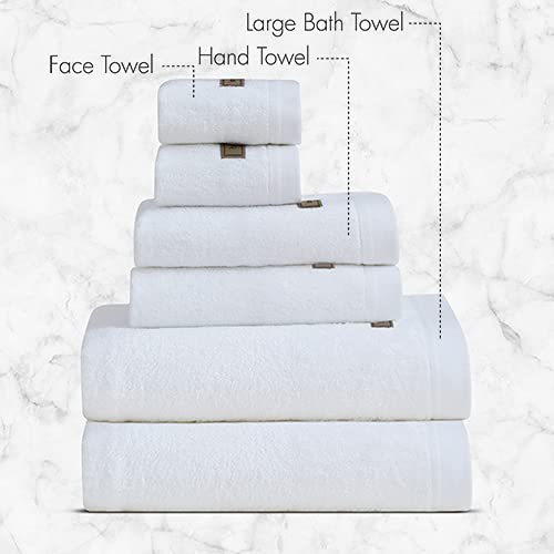 Spread Spain Bamboo Towel Bath, Hand & Face Towel 1950 Gsm | High Absorbent Super Soft | Hotel Spa Decorative Bathroom Towels | White (Set Of 6)