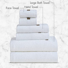 Spread Spain Bamboo Towel Bath, Hand & Face Towel 1950 Gsm | High Absorbent Super Soft | Hotel Spa Decorative Bathroom Towels | White (Set Of 6)