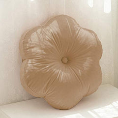 Flower Shaped Floor Cushion Pillow, For Kids Room, Living Room, Beige Color - 16x16 Inch | Bedroom, Patio, Luxury Furnishing For Kids Room, Velvet Cushion, Washable, Bed Pillow - Pack Of 1