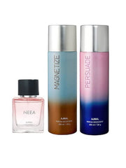 Ajmal Magnetize + Magnetize Deodrant 200ml 6.7 Fl.oz. & Neea Eau De Parfum 50ml 1.6 Fl.oz. For Men & Women | Combo Of 3