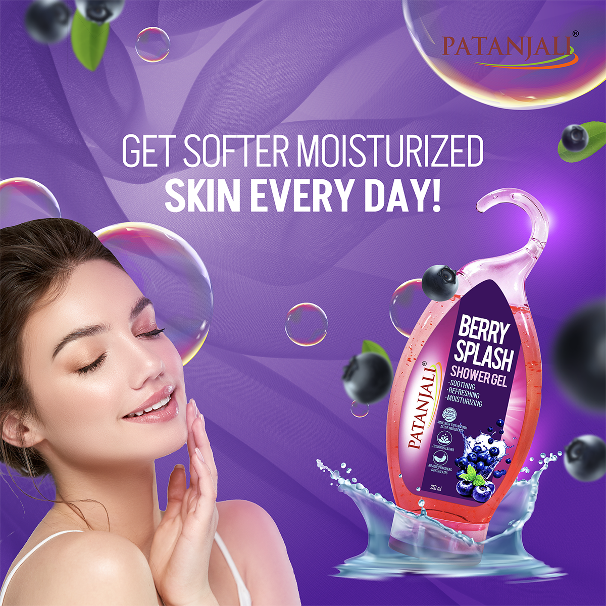 Patanjali Shower Gel(Berry Splash), With Cleanse Gently & Leaves Skin Soft, 500ml