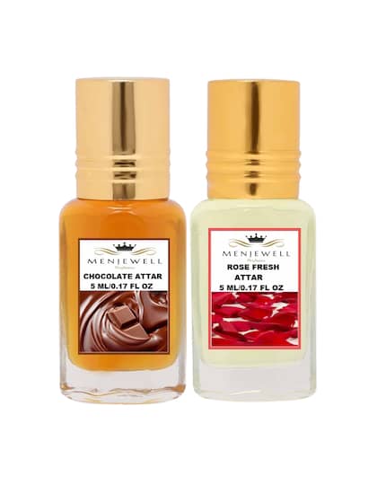 Menjewell Chocolate + Rose Fresh Attar Combo 5ml 0.17 Fl.oz. Each Pack Of 2 | Long Lasting | Unisex Fragrance | Alcohol Free