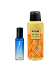 Ajmal Yearn Edp 20ml 0.6 Fl.oz. & Aretha Deodorant 150ml 5 Fl.oz. Party Wear Gift For Men And Women