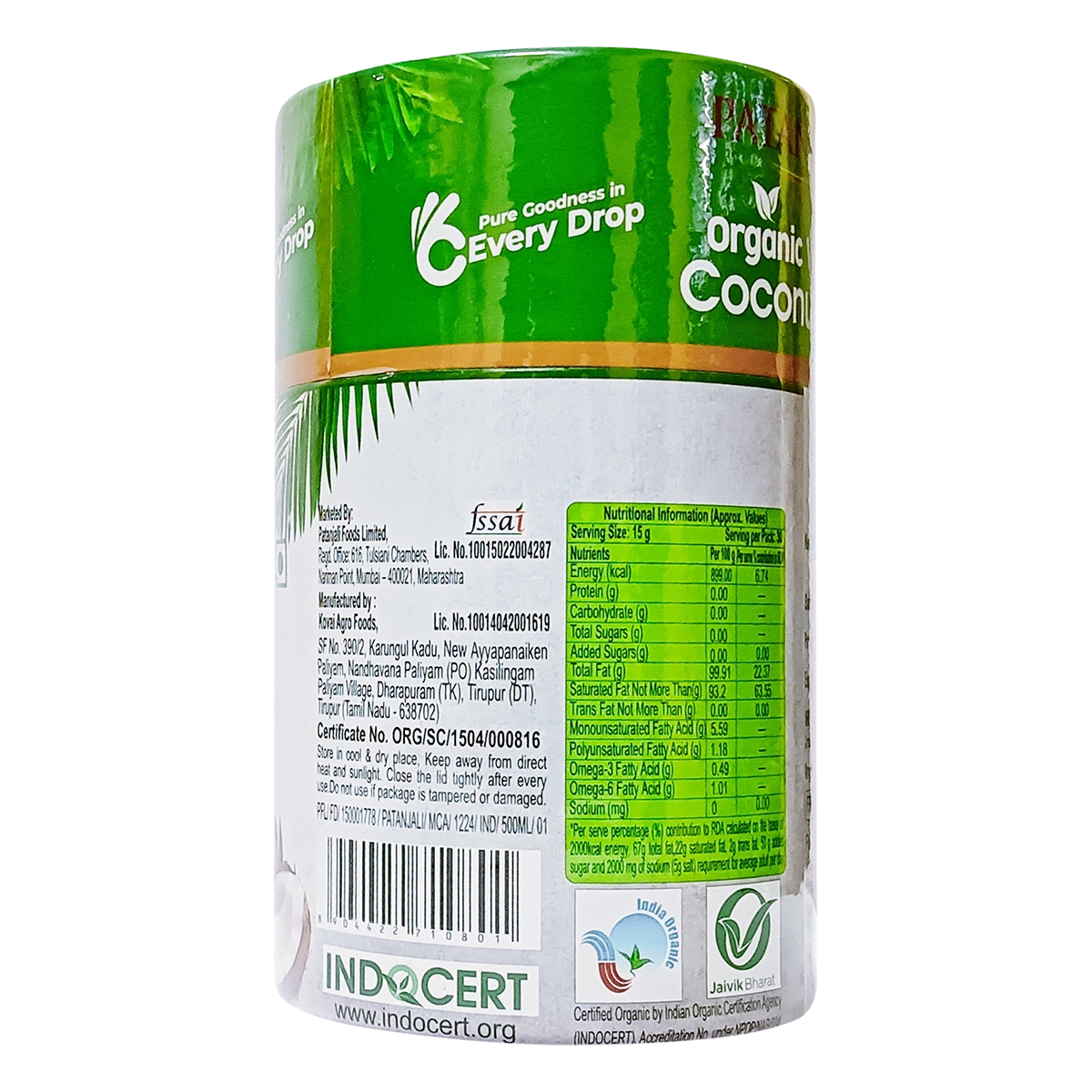 Patanjali Organic Virgin Coconut Oil (Jar) 500ml