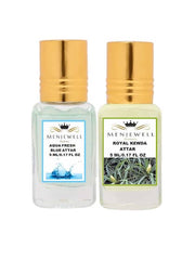 Menjewell Aqua Fresh Blue + Royal Kewda Attar Perfume 5ml 0.17 Fl.oz. Each Pack Of 2 | Unisex Fragrance | Long Lasting