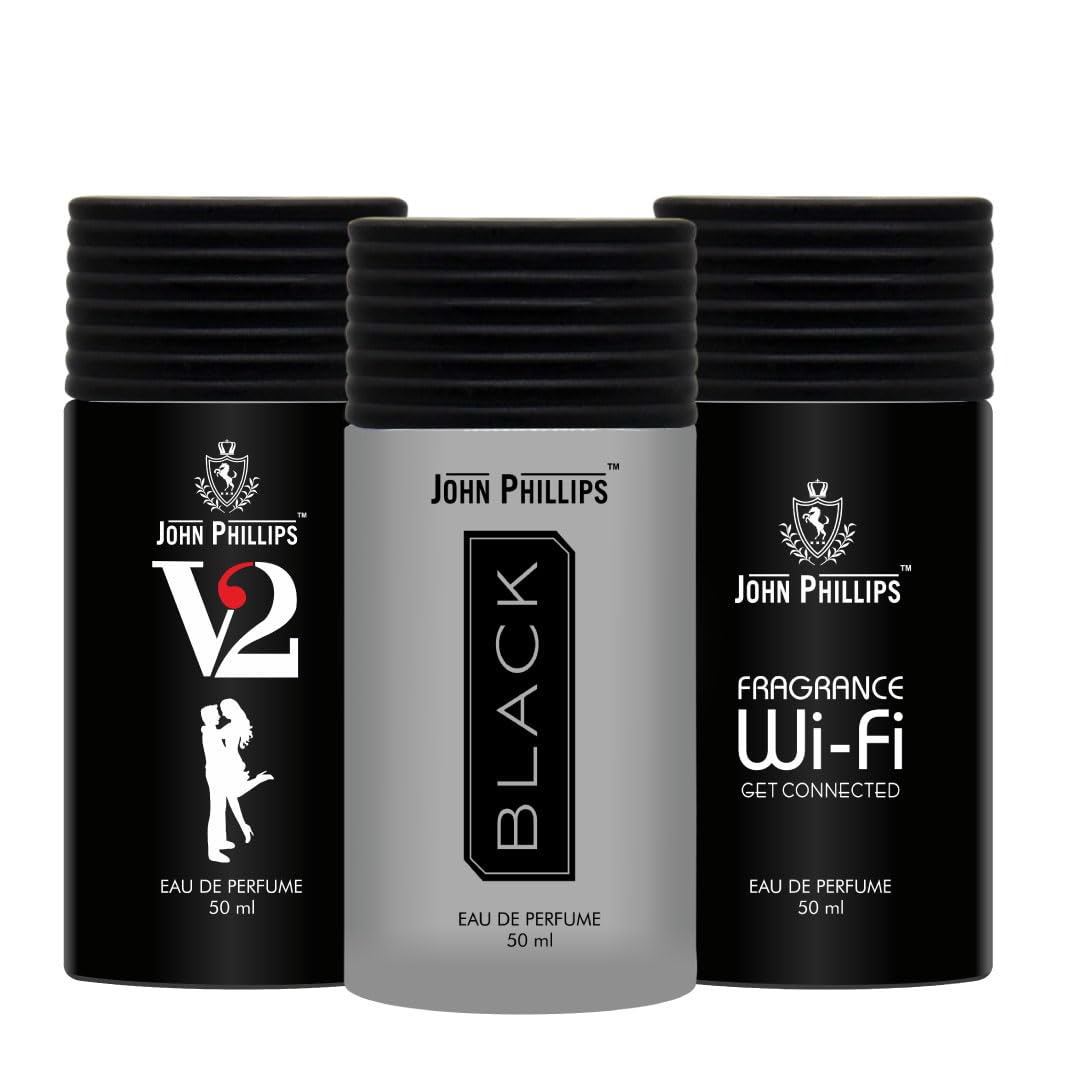 John Phillips Luxury Black + V2 + Wi-fi Eau De Parfum 50ml 1.6 Fl.oz. Each Pack Of 3 For Unisex | Perfect For Gifting