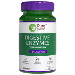 Pure Nutrition Digestive Enzymes, Amylase, Lipase, Protease, Cellulase, Lactase, Bromelain, Better Bioavailability, Digestion & Better Absorption Of Food Nutrients | 60 Veg Capsules, 100gm 0.2lbs