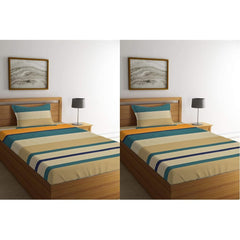 Print Cotton Single Bedsheet With 2 Pillow Cover - 60 X 90 Inches, Beige & Yellow | Soft & Breathable Fabric, Skin-Friendly Bed Sheet For All Seasons | Pack Of 2