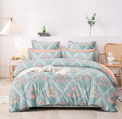 Double Bedsheet For King Size With 2 Matching Pillow Covers - 108 X 108 Inches, Aqua | Glace Cotton Printed Bedsheet Lightweight, Soft & Smooth - Ideal For Home, Guest House