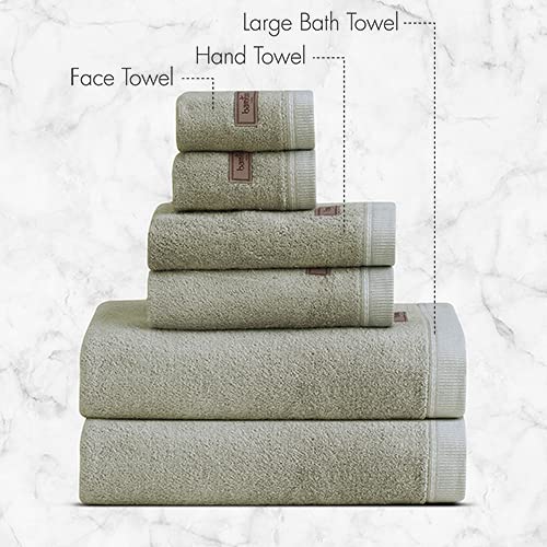 Spread Spain Bamboo Towel Bath, Hand & Face Towel 1950 Gsm | High Absorbent Super Soft | Hotel Spa Decorative Bathroom Towels | Olive (Set Of 6)
