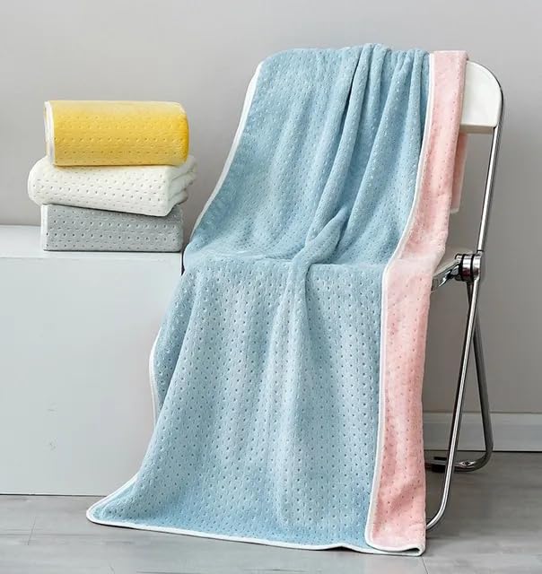 Khillayox Microfiber Coral Fleece Bath Towels 400 Gsm | Texture Luxury Soft Highly Absorbent Bath Towel Quick Dry Bath Towel (Skyblue)