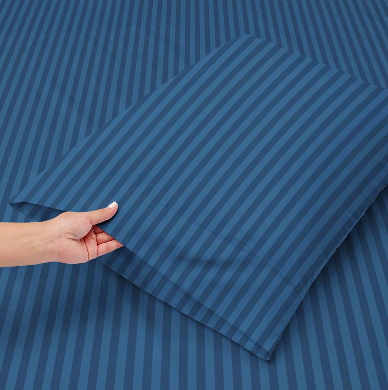 Premium Cotton Double Bedsheets With 2 Pillow Covers - Size-60 X72+8 Inches, Blue | Breathable Long Lasting Light Weight Wrinkel Free Bedsheet