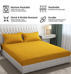 144 TC King Size Bedsheet With 2 Pillow Covers - 90 X 95 Inches | Yellow, Barfi Design Bedsheet | Machine Washable & Wrinkle Resistant