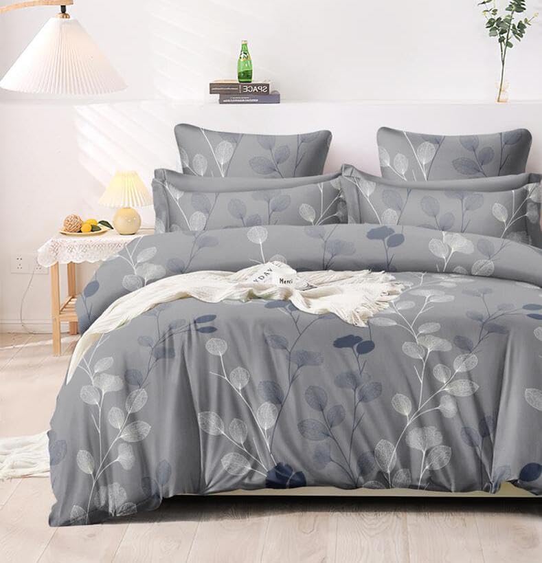 Double Bedsheet For King Size With 2 Matching Pillow Covers - 108 X 108 Inches, Grey | Glace Cotton Printed Bedsheet Lightweight, Soft & Smooth - Ideal For Home, Guest House